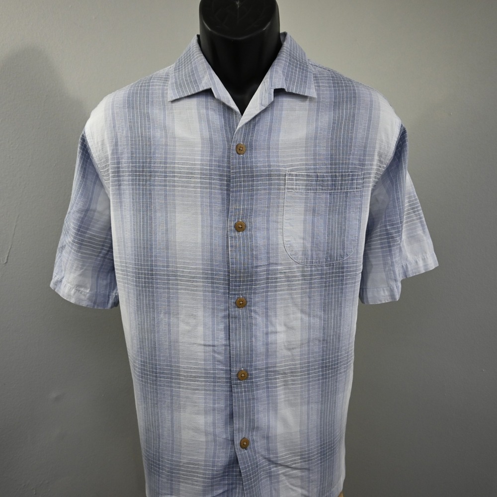 Tommy Bahama Hawaiian Button Up Mens Medium Original‎ Fit Plaid Short Sleeve